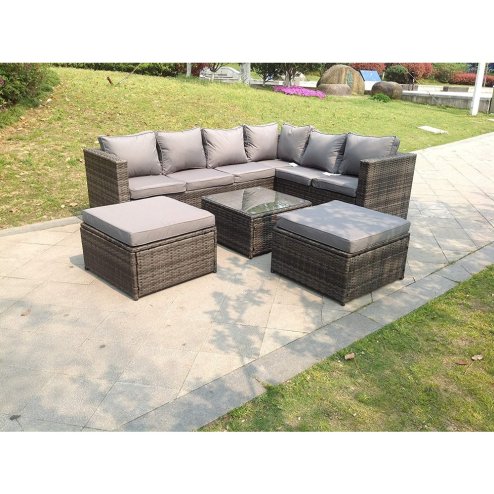 Fimous 8 Seater Grey Rattan Sofa Set Coffee Table Garden Furniture Outdoor
