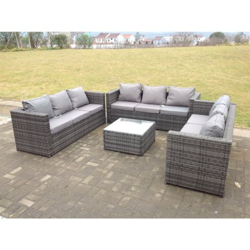 Fimous Outdoor Rattan Garden Furniture Lounge Sofa Set With Square Coffee Table