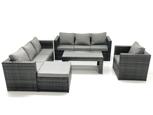 Fimous Rattan Garden Furniture Set Outdoor 8 Seater Patio Conversation Sets with Glass Top Coffee Table