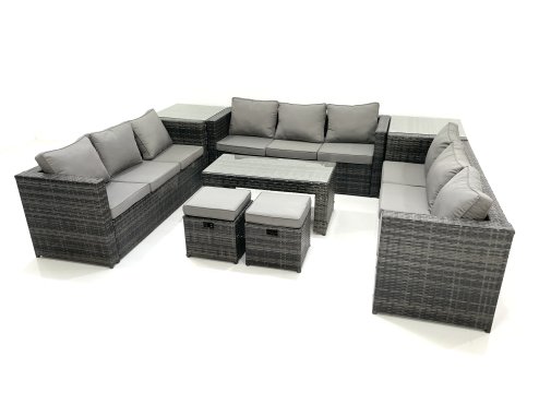 Fimous Outdoor Garden Furniture Set 11 Seater Rattan Sofa Set with Coffee Table 2 Small Footstools 2 Side Tables Dark Grey Mixed