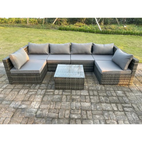 Fimous 6 Seat Modular Rattan Garden Furniture Sofa Set Corner Sofa And Armless Sofa With Coffee Table