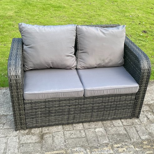 Fimous 2 Seater Curved Arm Rattan Love Sofa Patio Outdoor Garden Furniture With Cushion