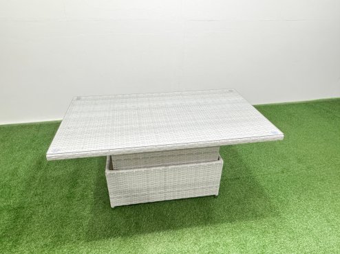 Fimous 9 Seat Rattan Garden Furniture Corner Sofa Set Outdoor Adjustable Lifting Dining or Coffee Table Set with 2 Big Footstools Light Grey