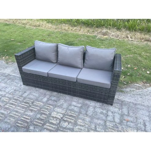 Fimous 11 Seater Outdoor PE Wicker Garden Furniture Rattan Lounge Sofa Set Patio Rectangular Dining Table with 2 Small Footstool Side Table Dark Grey Mixed