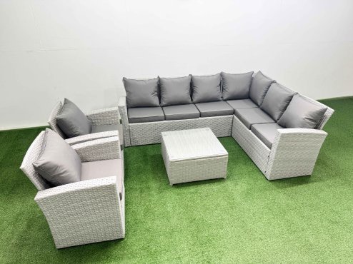 Fimous Rattan Garden Outdoor Furniture Set 8 Seater Rattan Garden Sofa Set with 2 Armchairs Light Grey Mixed