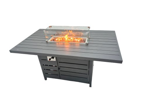 Fimous 4 Seat Outdoor Garden Furniture Set Aluminium Lounge 3 Seat Sofa Gas Fire Pit Table Sets with Chair Dark Grey