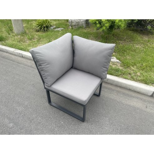 Fimous Aluminum Outdoor Garden Furniture Corner Sofa Chair Adjustable Rising Lifting Dining Table Sets Black Tempered Glass Dark Grey 9 Seater