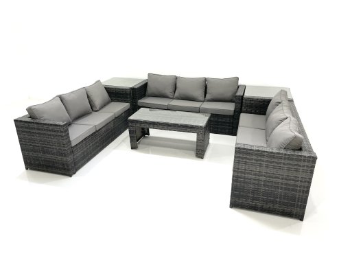 Fimous Outdoor Garden Furniture Set 9 Seater Rattan Sofa Set with Coffee Table 2 Side Tables Dark Grey Mixed