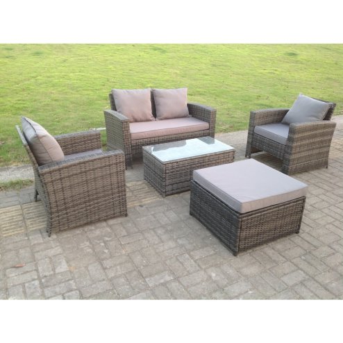 Fimous 5 Seater Grey Mixed High Back Rattan Sofa Set Coffee Table Garden Furniture Outdoor