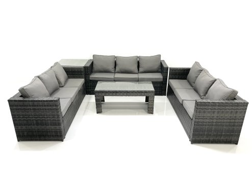 Fimous Outdoor Garden Furniture Set 9 Seater Rattan Sofa Set with Coffee Table Side Table Dark Grey Mixed