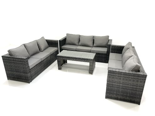 Fimous Outdoor Garden Furniture Set 9 Seater Rattan Sofa Set with Coffee Table Dark Grey Mixed