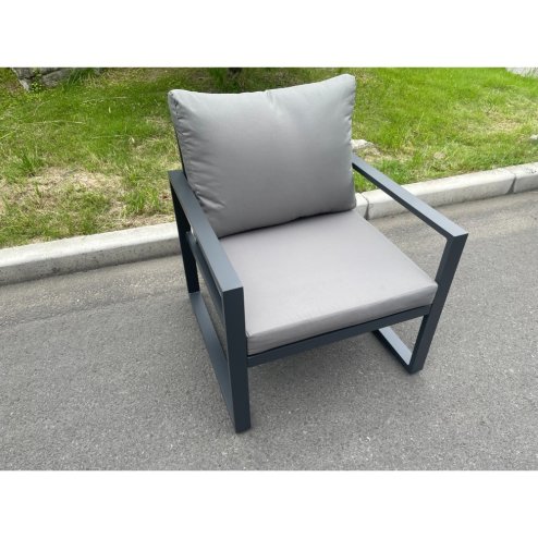 Fimous Aluminum Outdoor Garden Furniture Single Arm Chair Sofa With Seat And Back Cushion Dark Grey