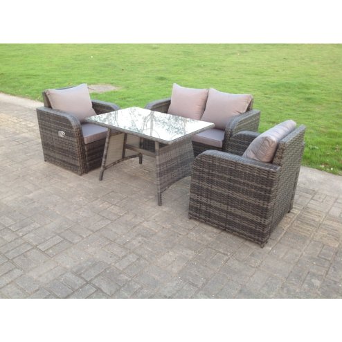 Fimous PE Rattan Garden Furniture Set Adjustable Chair Sofa Double Love Seat 2 Seater Sofa Oblong Rectangular Dining Table