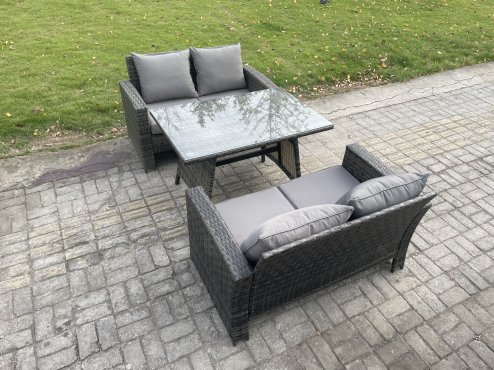 Fimous Garden Furniture Sets 3 Pieces Wicker Rattan Furniture Manual Wicker Patio Sofa Patio Conversation Set Dark Grey Mixed