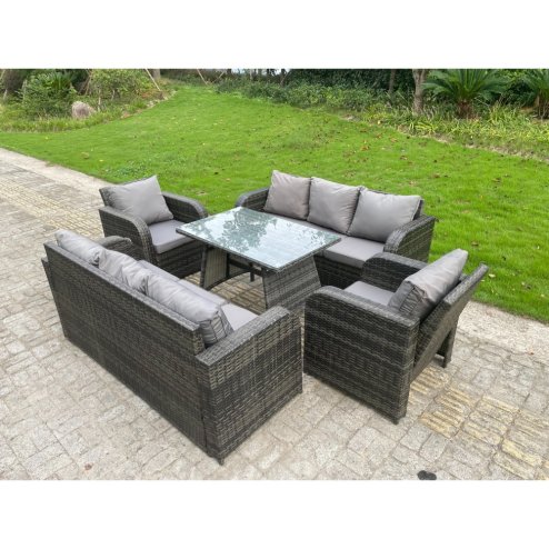 Fimous Outdoor Rattan Garden Furniture Sofa Set Dining Table Recling Arm Chairs Lounge Sofa 8 Seater