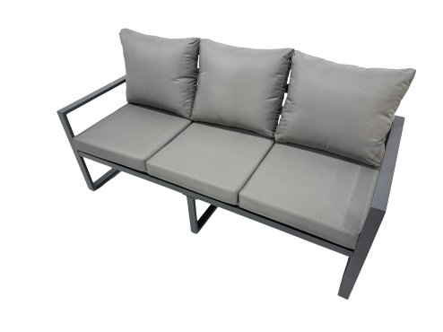 Fimous 4 Seat Outdoor Garden Furniture Set Aluminium Lounge 3 Seat Sofa Gas Fire Pit Table Sets with Chair 2 Side Tables Dark Grey