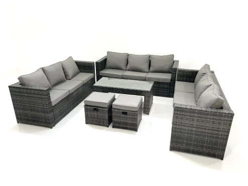 Fimous Outdoor Garden Furniture Set 11 Seater Rattan Sofa Set with Coffee Table 2 Small Footstools Dark Grey Mixed
