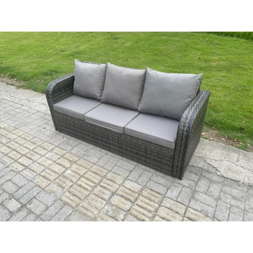 Fimous High Back Rattan Garden Furniture Set with Square Coffee Table Side Table 2 Small Footstools Indoor Outdoor Patio Lounge Sofa Set Dark Grey Mixed