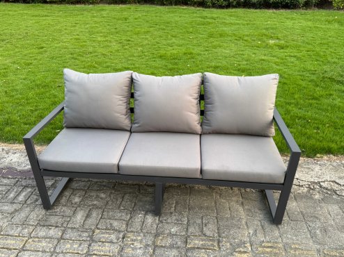 Fimous 4 Pieces Garden Furniture Set Aluminium Adjustable Rising Lifting Dining Table and Sofa Set with Big Footstool Dark Grey