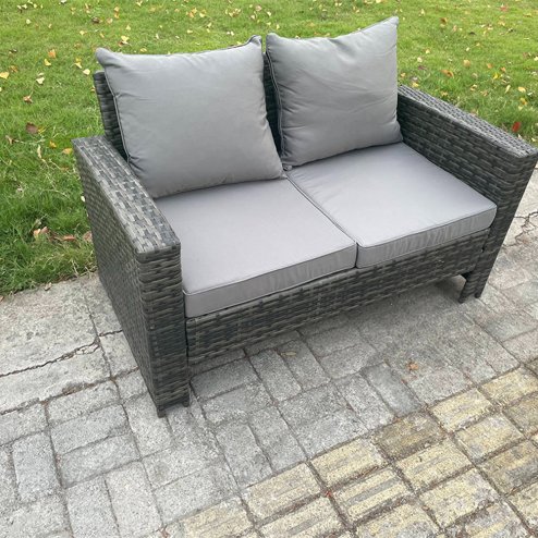 Fimous High Back Rattan 2 Seater Loveseat Sofa Double Seat Patio Outdoor Garden Furniture With Thick Seat And Back Cushion