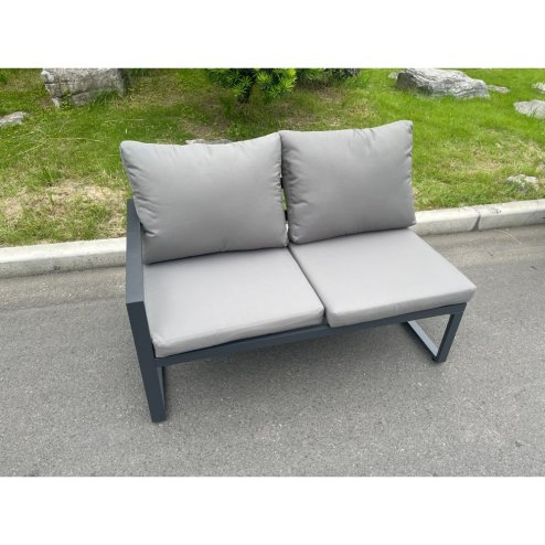 Fimous Aluminum Outdoor Garden Furniture Single Arm 2 Seater Sofa With Seat And Back Cushion Right Side Dark Grey