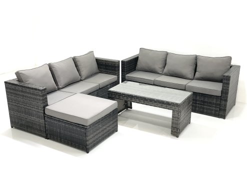 Fimous Garden Outdoor Rattan Furniture Set with Sofa Coffee table Big Footstool Dark Grey Mixed