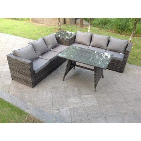 Fimous 6 Seater Grey Rattan Sofa Dining Set 2 Tables Garden Furniture Outdoor