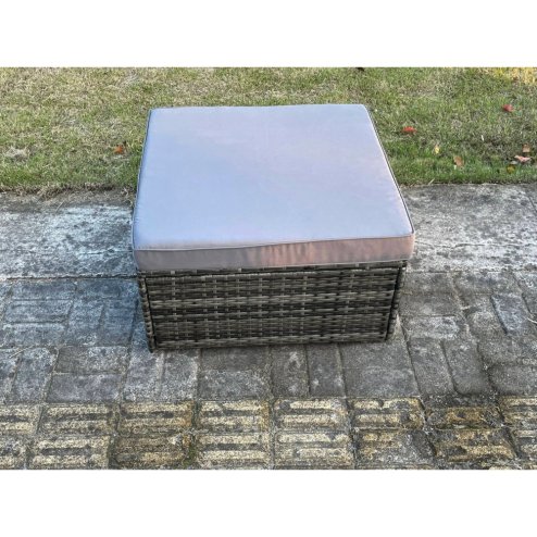 Fimous 7 Seater Rattan Garden Furniture Set Outdoor Patio Sofa Set with Oblong Coffee Table Big Footstool Dark Grey Mixed