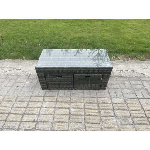 Fimous 11 Seater Rattan Garden Furniture Set Indoor Outdoor Patio Sofa Set with Coffee Table 2 Small Footstools Dark Grey Mixed