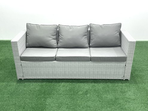 Fimous Wicker PE Rattan Sofa Garden Furniture Set with Armchair Square Coffee Table 2 Small Footstools Light Grey Mixed