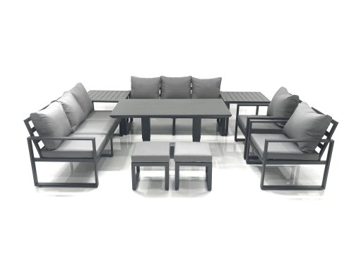 Fimous Garden Sofa Set Aluminium Furniture Rising Dining Tabe Set with 2 Chair 2 Small Footstools 2 Side Tables Dark Grey