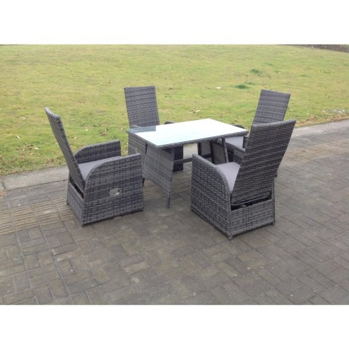Fimous Oblong Rectangular Table Adjustable Reclining Chair Rattan Dining Set Outdoor Garden Furniture Table And Chair Set Mixed Grey 4 Chairs