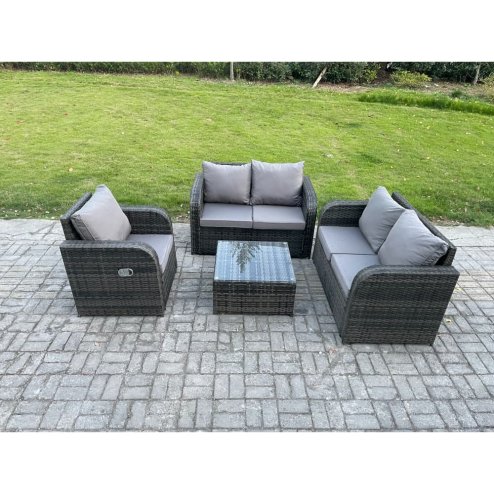 Fimous 4 Piece Garden Furniture Sets 5 Seater Outdoor Patio Furniture Set Weaving Wicker Rattan Sofa Chair and Table with Cushion