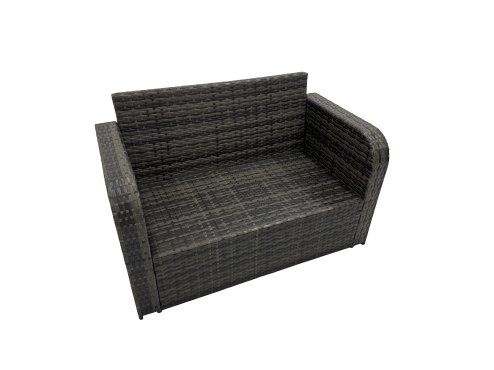 Fimous Rattan Garden Outdoor Furniture Set Love Sofa Square Coffee Table Sets with 2 Side Tables 2 Small Stools Dark Grey Mixed