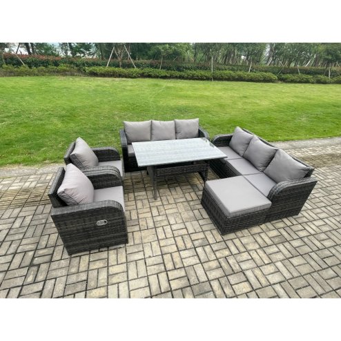 Fimous 6 Piece Rattan Garden Furniture Set with Patio Sofa Rectangular Dining Table Big Footstool Indoor Conservatory Patio Set