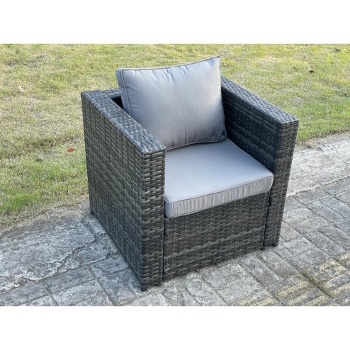 Fimous Grey Rattan Sofa Outdoor Garden Furniture Rectangular Coffee Table Set Patio With Cushions With Chair