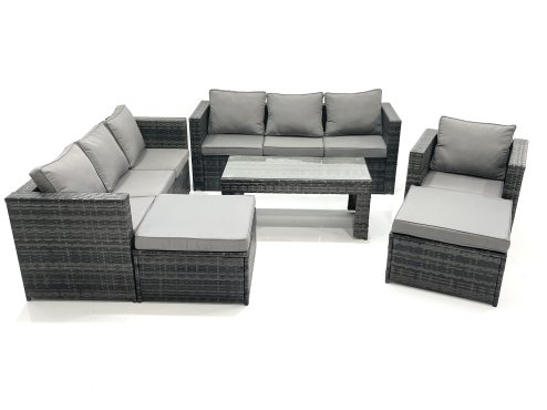Fimous 9 Seater Rattan Garden Outdoor Furniture Set with 3 Seater Sofa Coffee Table 2 Big Footstool