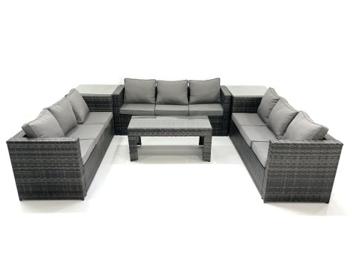 Fimous Outdoor Garden Furniture Set 9 Seater Rattan Sofa Set with Coffee Table 2 Side Tables Dark Grey Mixed