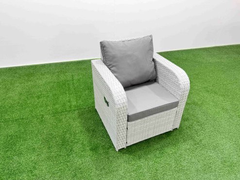 Fimous Reclining Chair 3 Seat Sofa Set Garden Furniture Set with Rectangular Dining Table 2 Big Footstools Light Grey