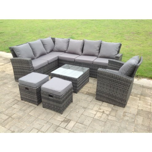 Fimous 9 Seater High Back Rattan Garden Furniture Set Corner Sofa With Square Coffee Table Footstool With Chair