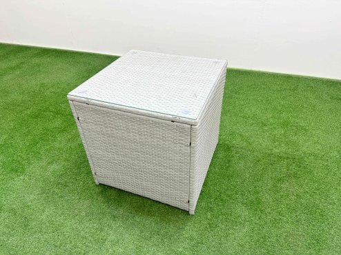 Fimous PE Rattan Garden Furniture Set Reclining Chair Sofa Lounge Sofa Set Firepit Dining Table Side Table Light Grey