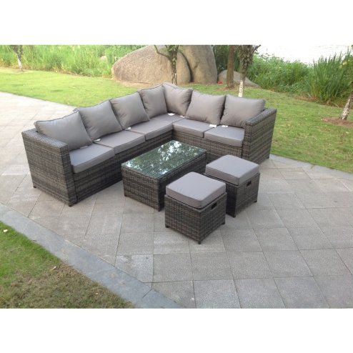Fimous 8 Seater Rattan Corner Sofa Set Coffee Table Stool Garden Furniture Outdoor