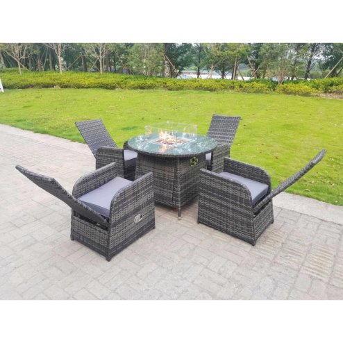 Fimous Rattan Garden Furniture Gas Fire Pit Round Dining Table And Chairs 4 Seater Plus Round Table
