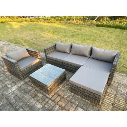 Fimous 5 Seat Modular Rattan Garden Furniture Coffee Table Footstool Chair Outdoor