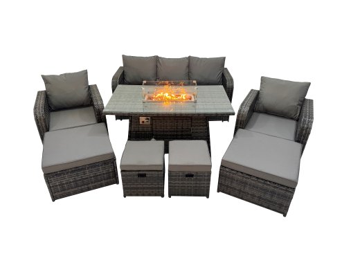 Fimous Garden Outdoor Rattan Furniture Set Rattan Reclining Chair 3 Seater Sofa with 4 Stools Dark Grey Mixed