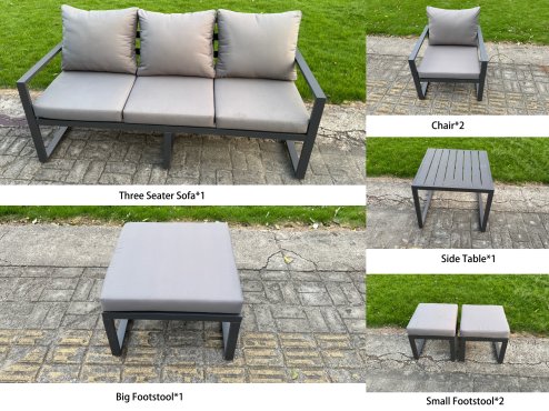 Fimous Aluminium Garden Furniture Sets 8 Seater Outdoor Sofa Set with Adjustable Rising Lifting Dining Table 2 Chairs 3 Footstools