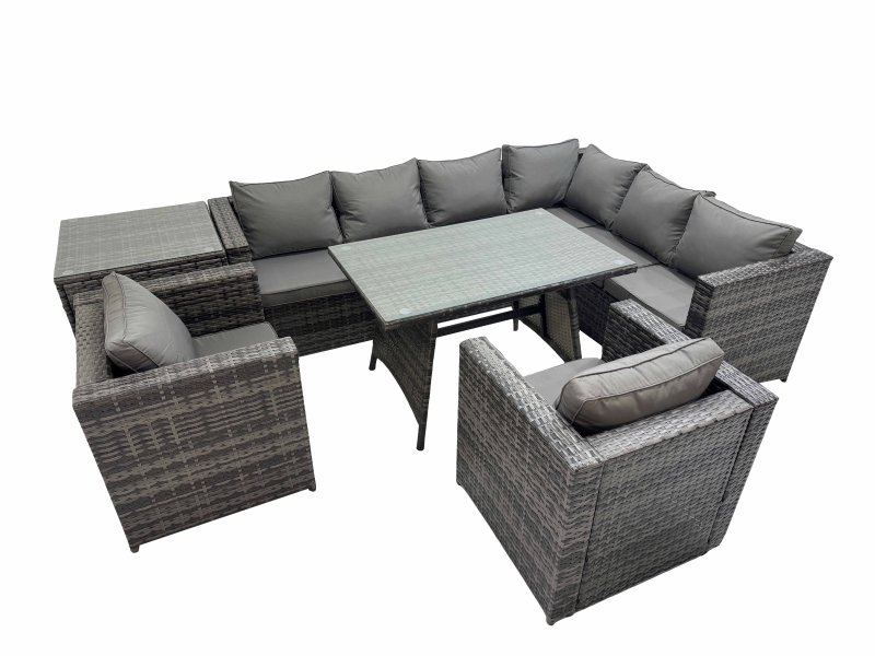 Fimous Rattan garden furniture Patio Furniture Sets with Dining Table 2 Chair Side Table Dark Grey Mixed
