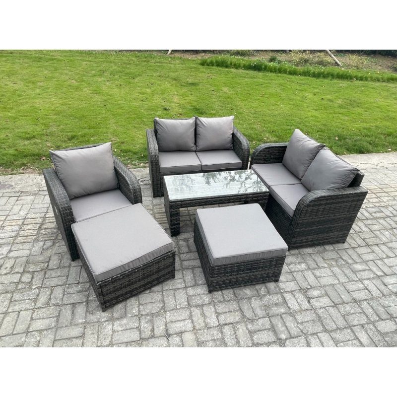 Fimous 7 Seater Rattan Wicker Garden Furniture Patio Conservatory Sofa Set with Rectangular Coffee Table Reclining Chair Love Sofa 2 Big Footstool