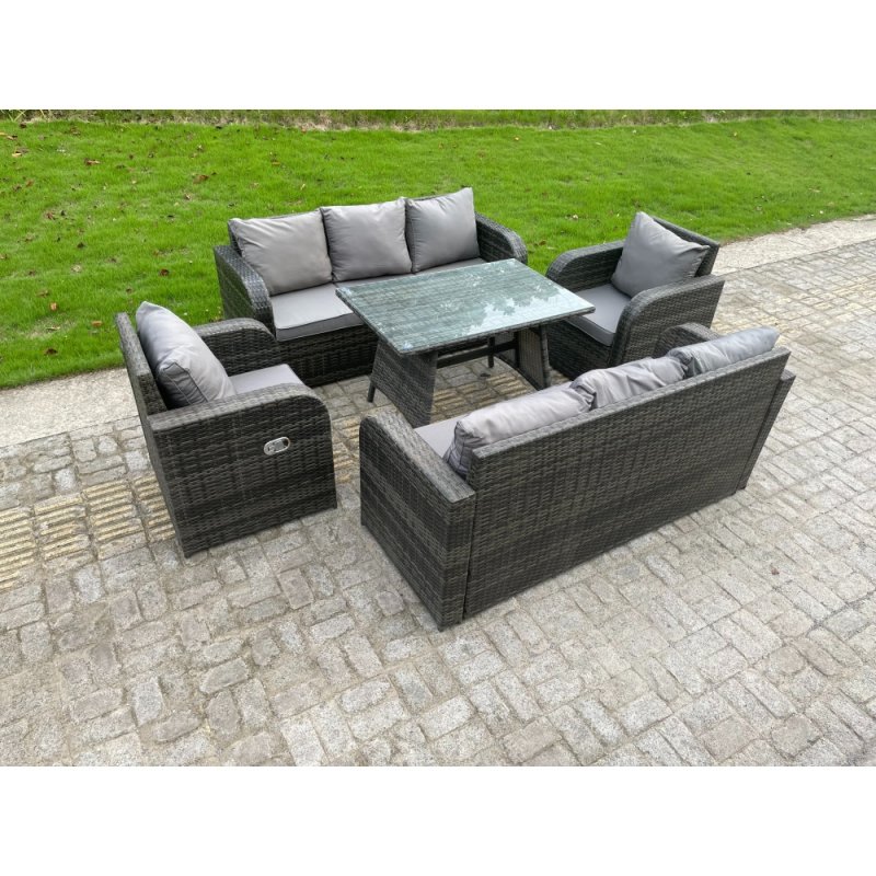 Fimous Outdoor Rattan Garden Furniture Sofa Set Dining Table Recling Arm Chairs Lounge Sofa 8 Seater