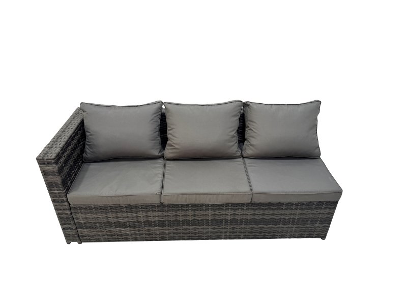 Fimous 8 Seater Garden Outdoor Rattan Furniture Set Patio Corner Sofa Coffee Table with Side Table Big Stool Dark Grey